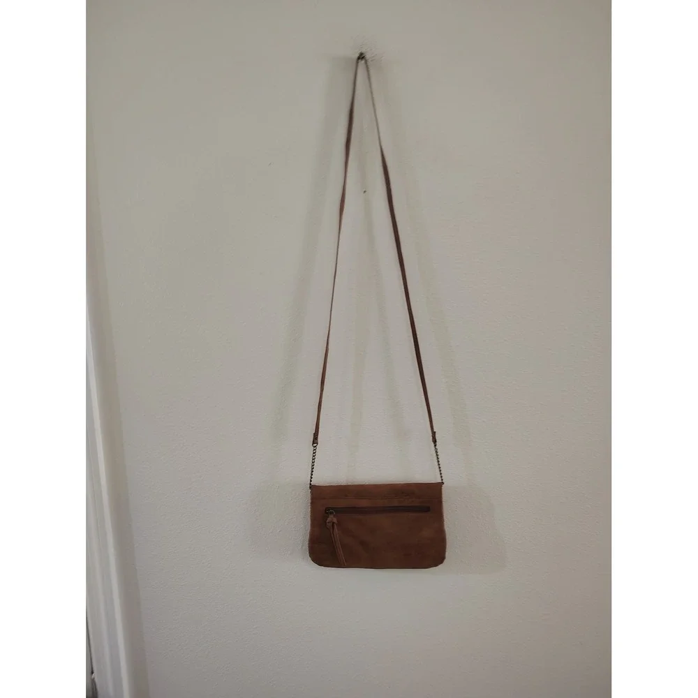 Tan Faux Suede Crossbody Bag Brown Turn Lock Small Shoulder Purse Chain Detail‎